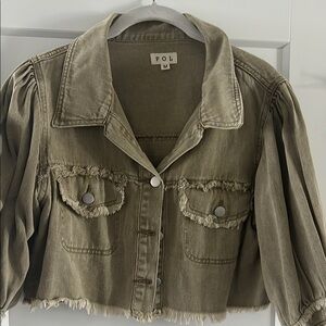 *NWOT* POL Olive Cropped Jacket with Frayed Edges
